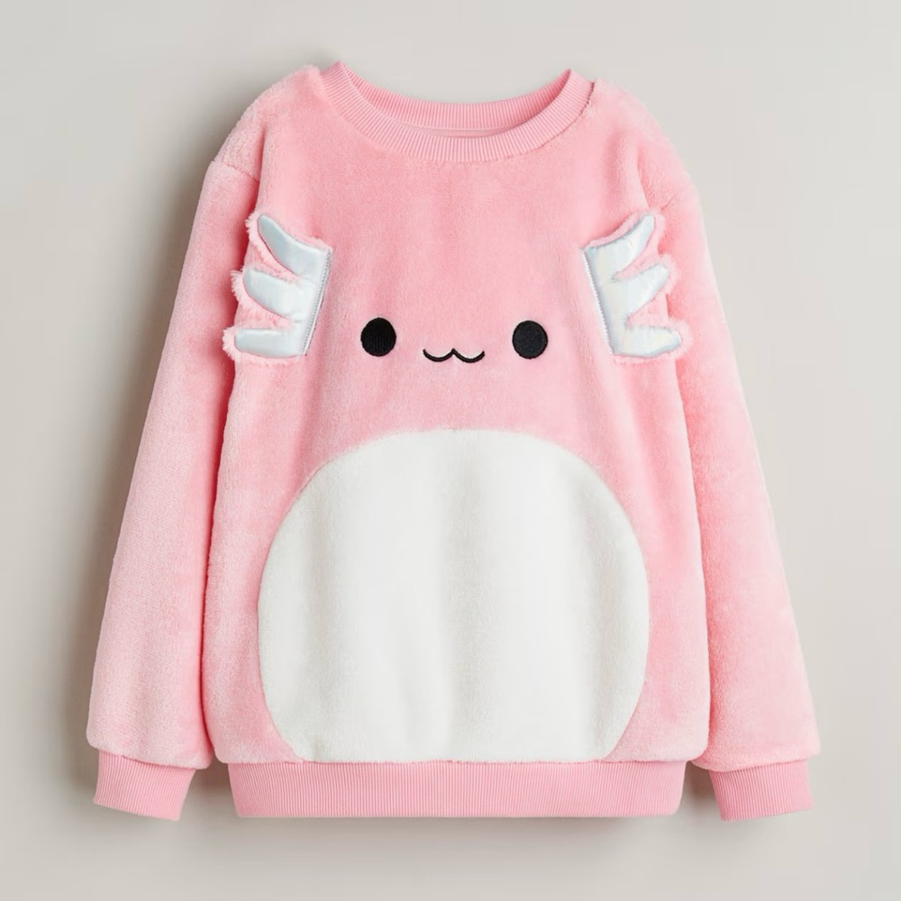 Squishmallows x H&M Pink Plush Axolotl Sweatshirt (Size 8/10)